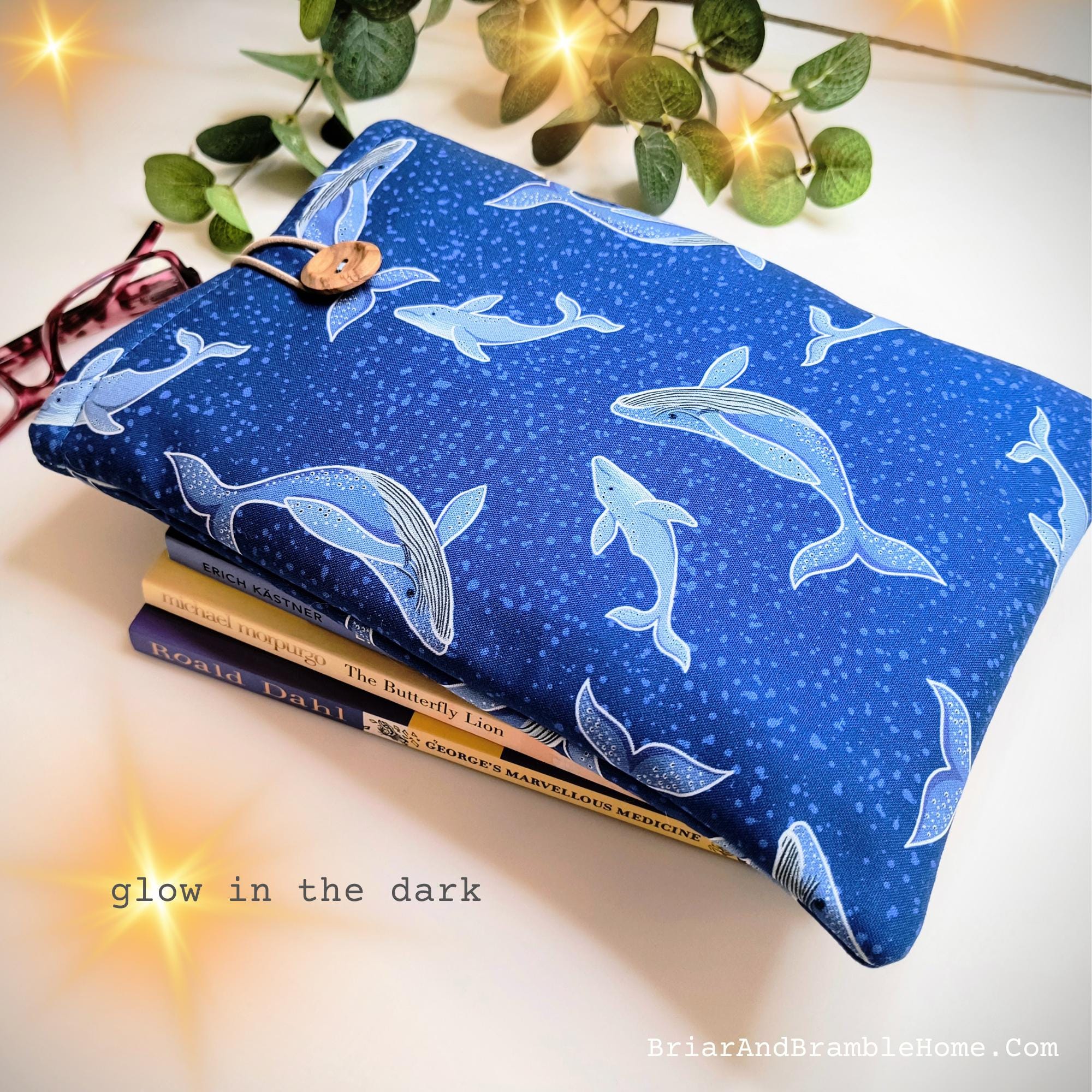 Glow in the Dark Book Sleeve: Cotton Dolphin Design - Travel Reading