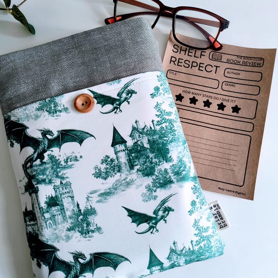 Padded Book Sleeve Gift | Romantasy Theme Dragon Castle Reading Storage Pouch | Dark Fantasy Gift for Readers