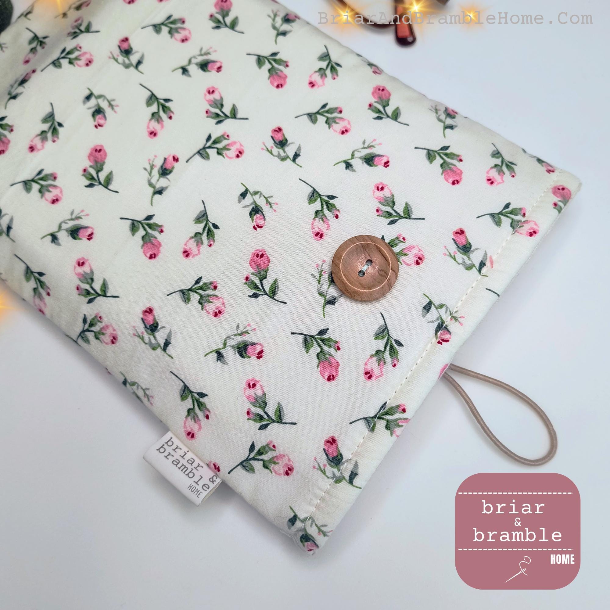 Floral Cotton Book Sleeve: Pink Rose Print, Cozy Book Protector
