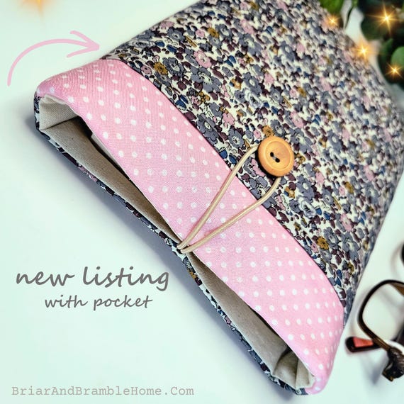 Book Sleeve with Pocket | Liberty Fabric Book Cover | Handmade Padded Book Pouch | Paperback & Hardback Reader Gift | Floral Book Protector