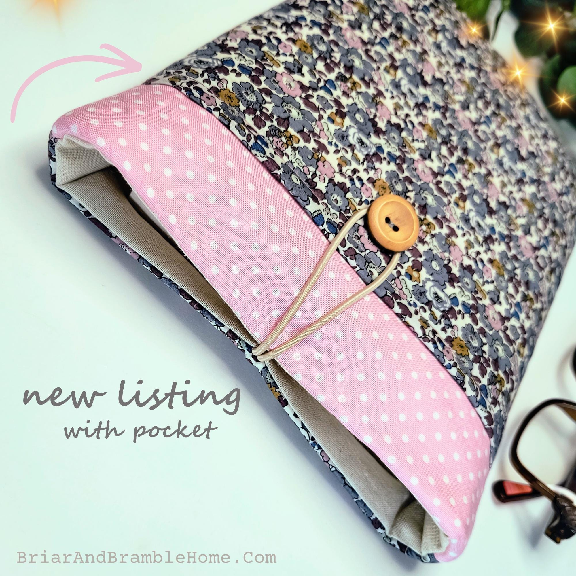 Book Sleeve with Pocket | Liberty Fabric Book Cover | Handmade Padded Book Pouch | Paperback & Hardback Reader Gift | Floral Book Protector