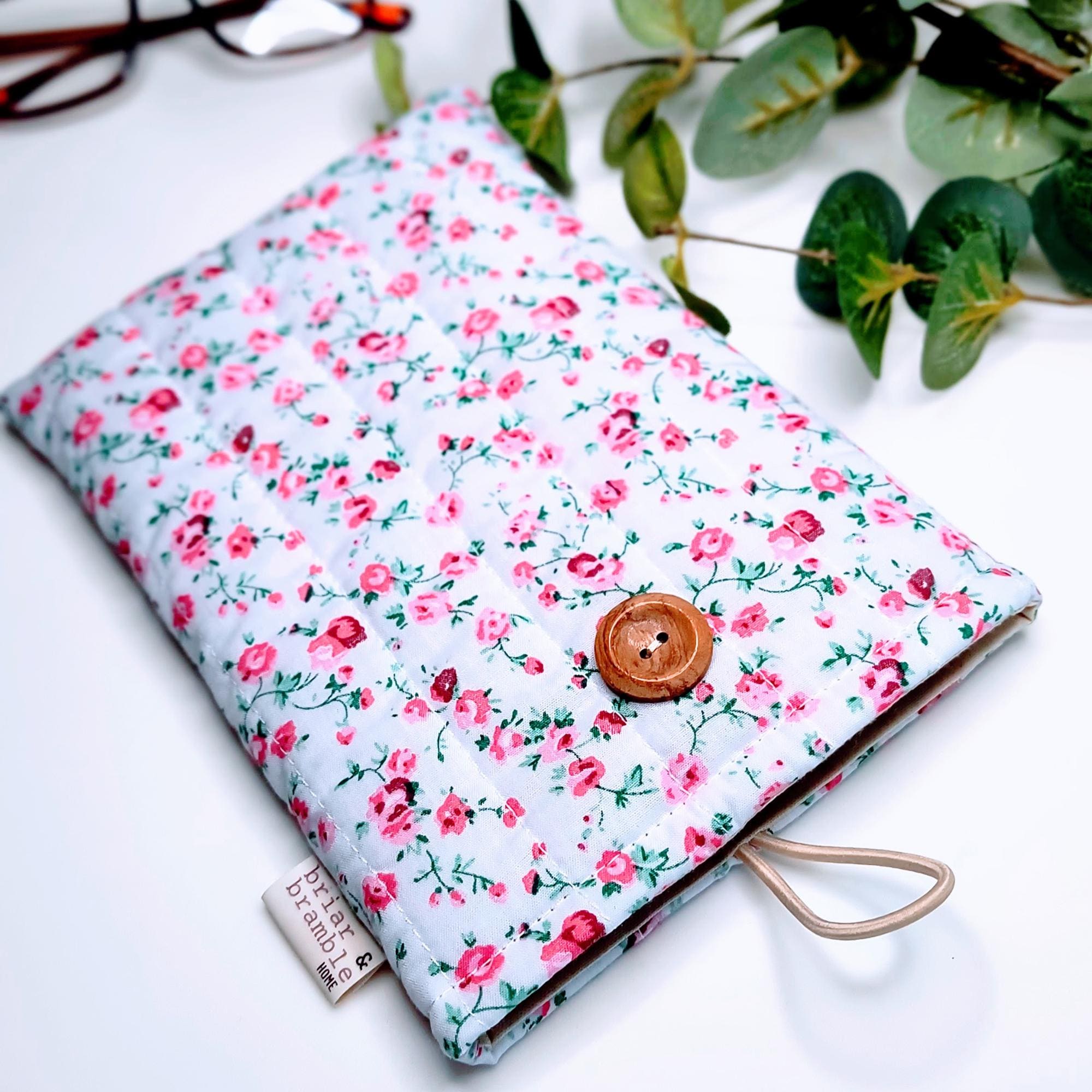 Floral Quilted Book Sleeve: Soft Rose Print Reader Gift