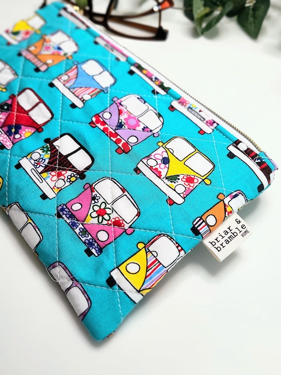 Handmade Quilted Zipper Pouch / Campervan Retro / Makeup Bag / Cotton Pencil Case / Travel Accessory