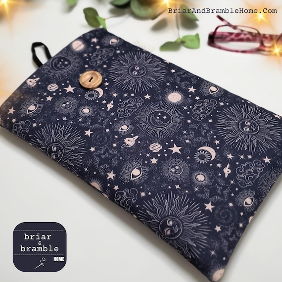 Celestial Book Sleeve: Sun & Moon Print, Padded Cotton Book Pouch
