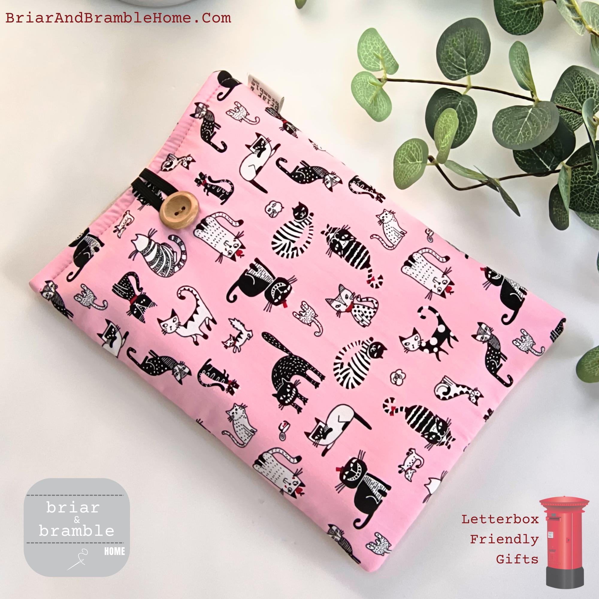 Pink Cat Book Sleeve: Padded Kindle Cover, Bookworm Gift